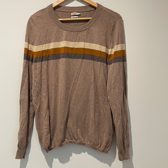 Faherty Mens XL Organic Cotton Cashmere Striped Crew Neck Sweater Brown - Picture 1 of 4